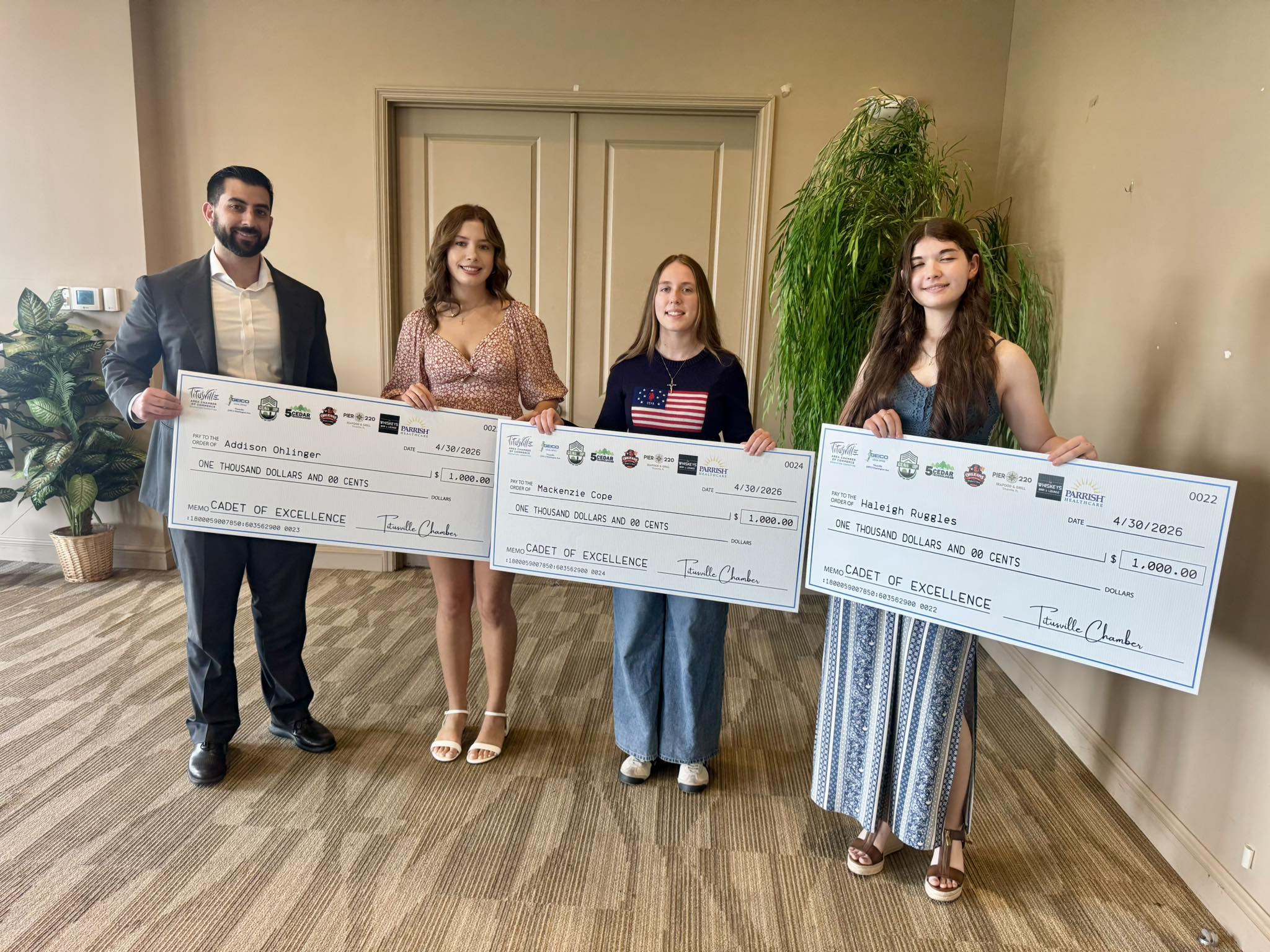 Gear Up Surplus with 2026 Cadet of Excellence Scholarship recipients Addison Ohlinger, Makenzie Cope, and Haleigh Ruggles